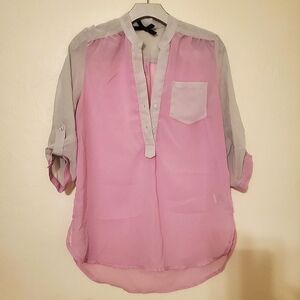Pink and gray sheer tunic 3/4 convertible sleeves cover-up